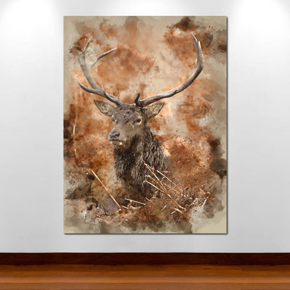 Red Deer Stag on Brown Background Canvas Wall Art
