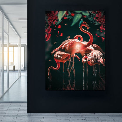 Glowing Flamingo Canvas Wall Art
