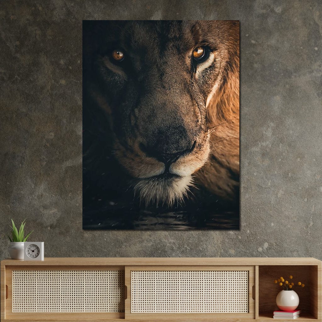 Lion Portrait Water Canvas Wall Art
