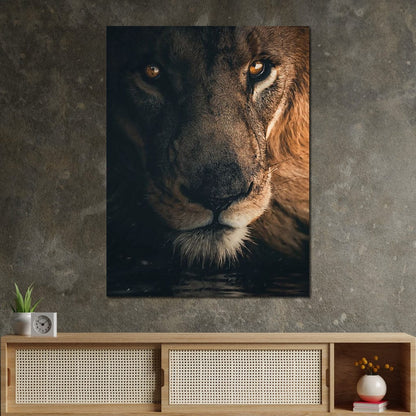 Lion Portrait Water Canvas Wall Art