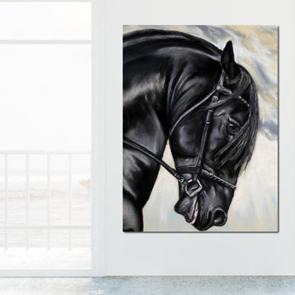 Black Friesian Horse Canvas Wall Art