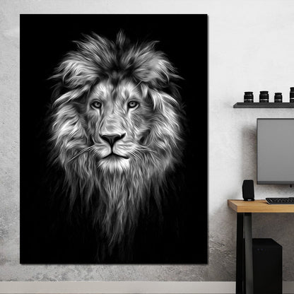 Black and White Lion Face Canvas Wall Art