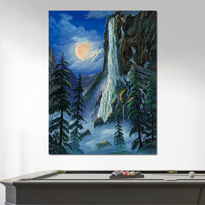 Moonlight Waterfall Canvas Wall Art