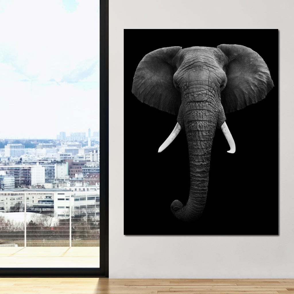 Black and White Elephant Face Canvas Wall Art