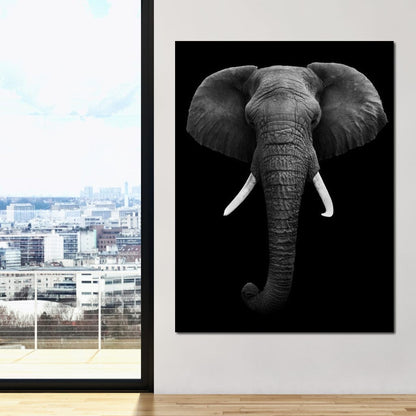 Black and White Elephant Face Canvas Wall Art