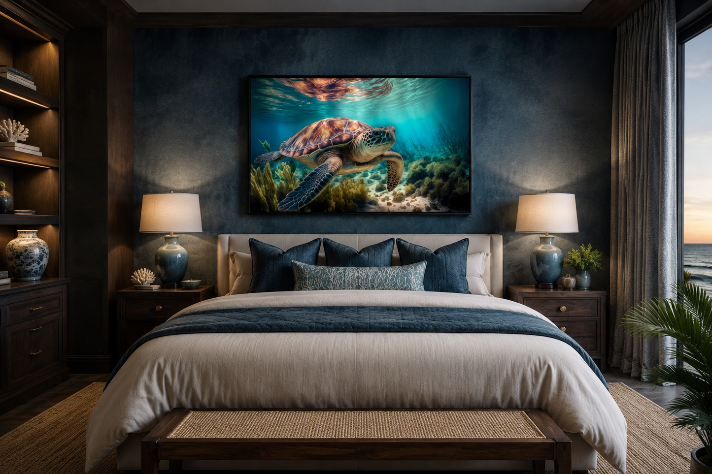 Sea Turtle In Coral Reef Underwater Canvas Wall Art