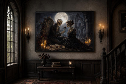 Gothic Skeleton Couple Art - Romantic Gothic Canvas for Dark Academia Wall