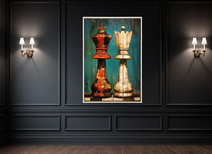 Rustic Bedroom Wall Decor – King Queen Canvas Print | Framed, Ready to Hang Art