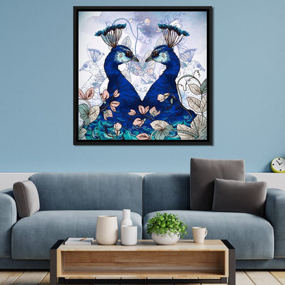 Blue Floral Peacocks Canvas Wall Art