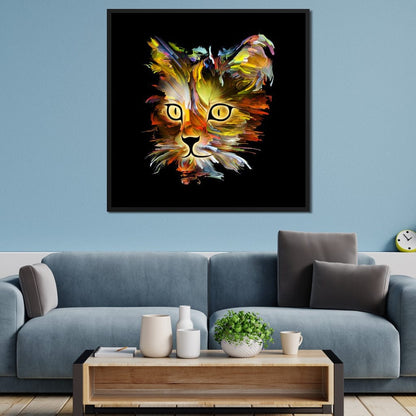 Colorful Cat on Black Background Canvas Wall Art