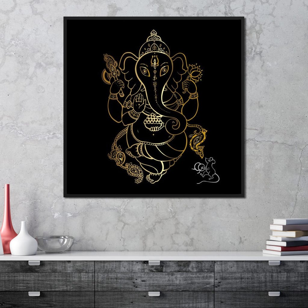 Golden Ganapati Canvas Wall Art