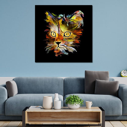 Colorful Cat on Black Background Canvas Wall Art