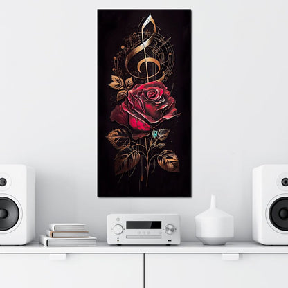 Red Rose & Musical Notes Canvas Wall Art