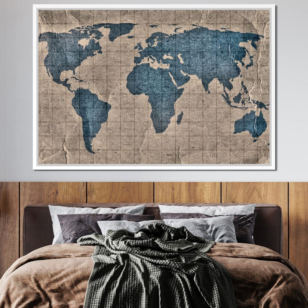 Blue Lands World Map Canvas Wall Art
