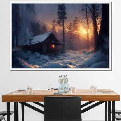 Warm Cabin Covered in Snow Canvas Wall Art