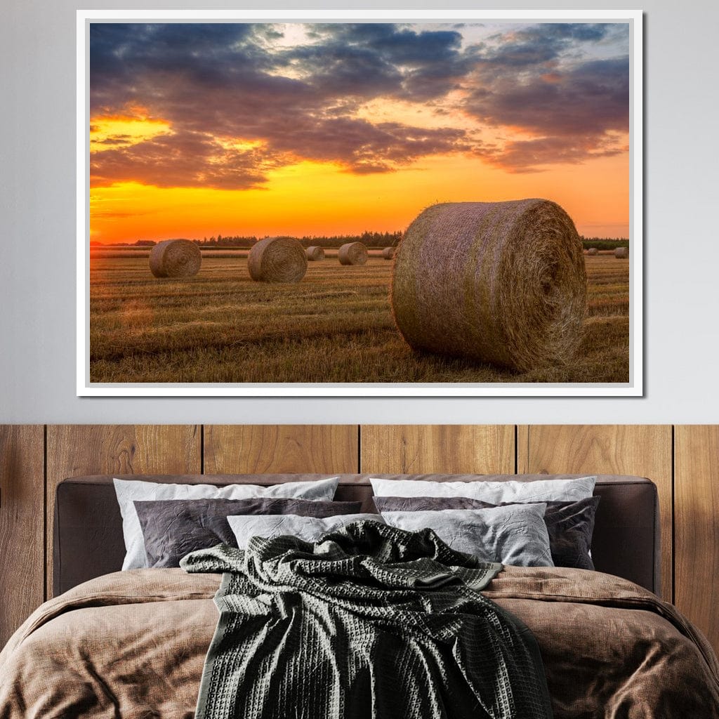 Hay Bales Sunset Canvas Wall Art