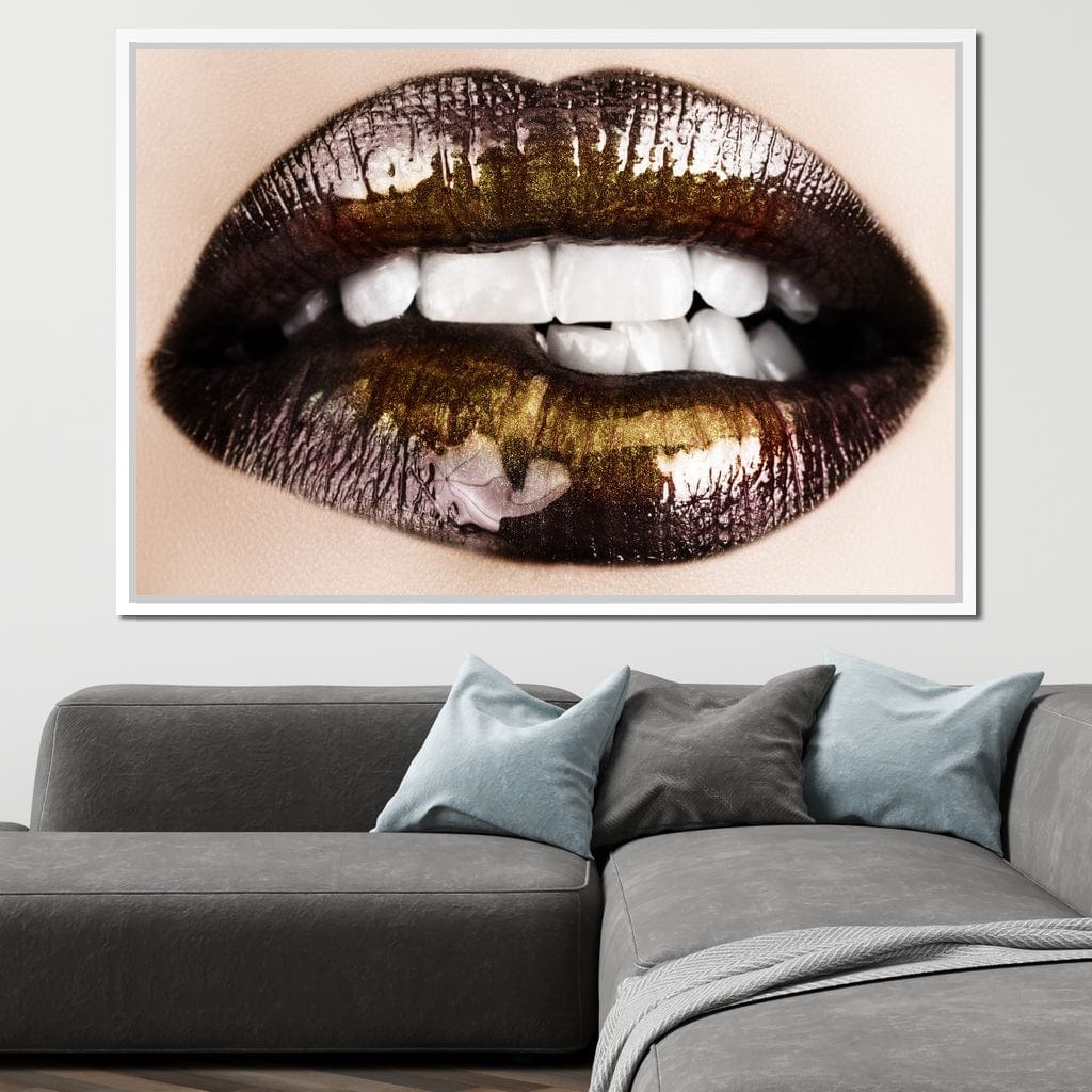 Black & Gold Lips Canvas Wall Art