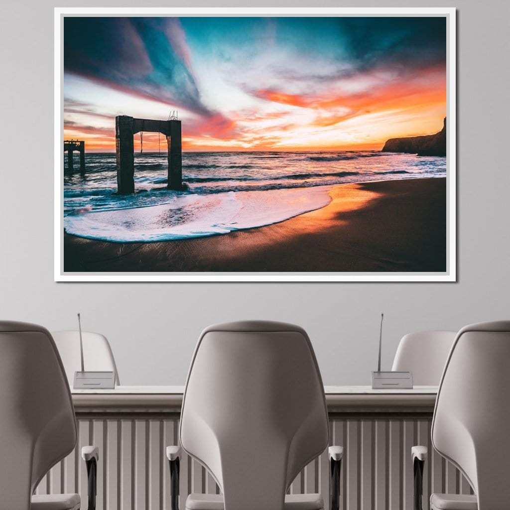 Beach Sunset Old Pier Canvas Wall Art