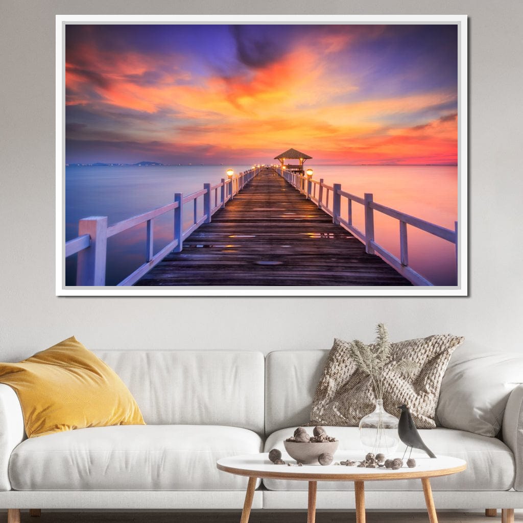 Celebrated Pier Pink Sunset Canvas Wall Art