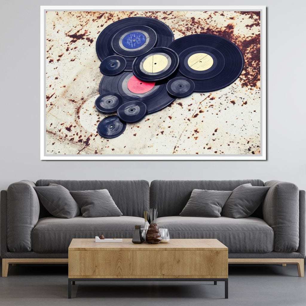 Heart Shaped Vinyl Records Canvas Wall Art