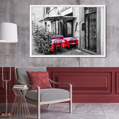 Red Tables In Rome Canvas Wall Art