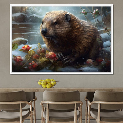 Winter Beaver Canvas Wall Art