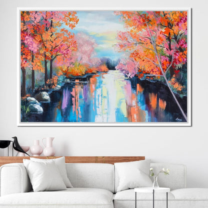 Autumn Stream Pastel Canvas Wall Art