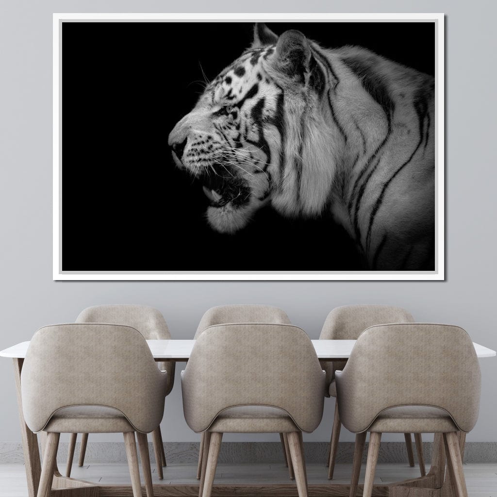 Black and White Tiger Profile Canvas Wall Art