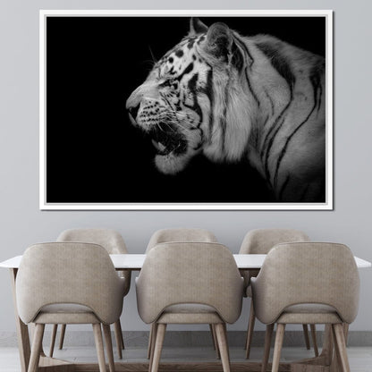 Black and White Tiger Profile Canvas Wall Art