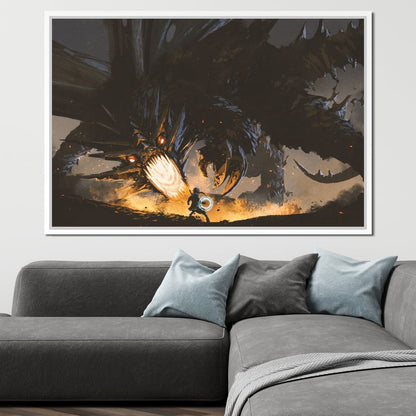 Dark Dragon Clash Canvas Wall Art
