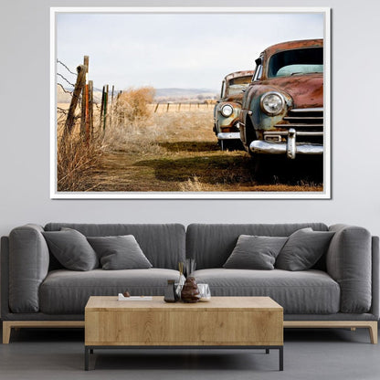 Abandoned Cars Canvas Wall Art