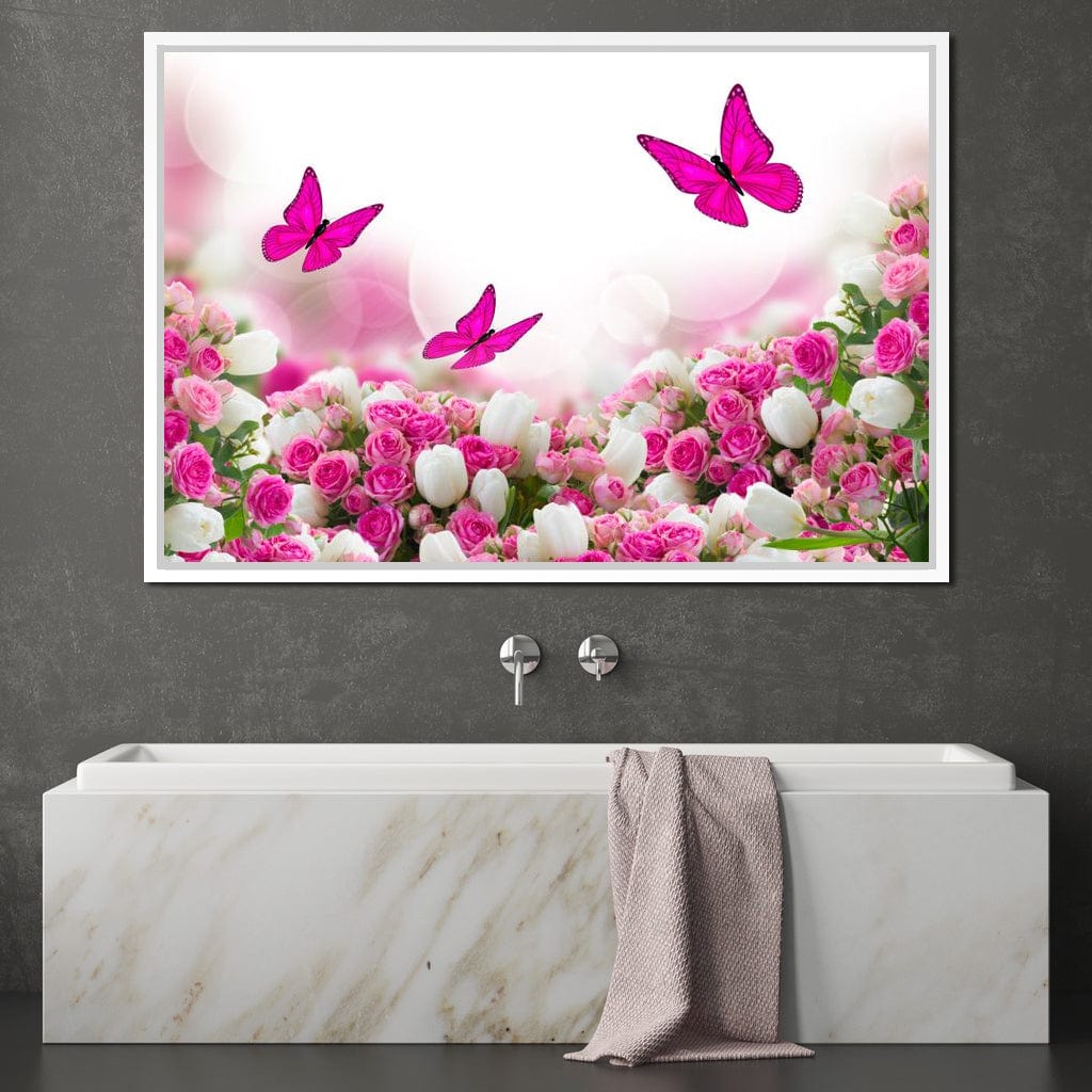 Pink Roses & Butterflies Canvas Wall Art