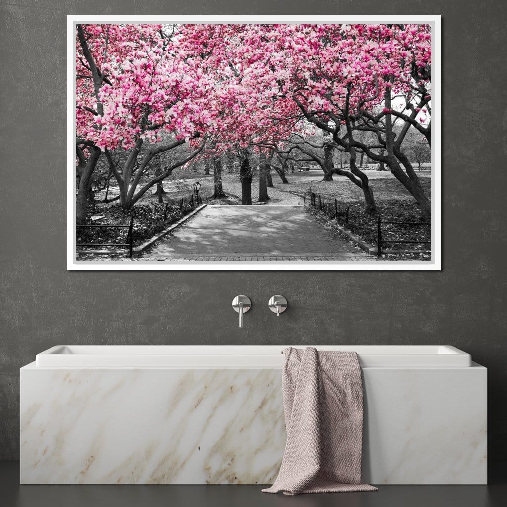 Pink Blossoms in Black and White Canvas Wall Art