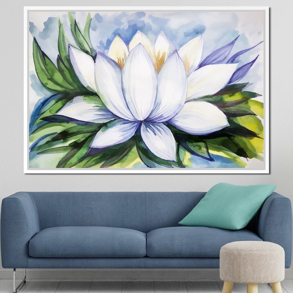 White Lotus Flower Canvas Wall Art