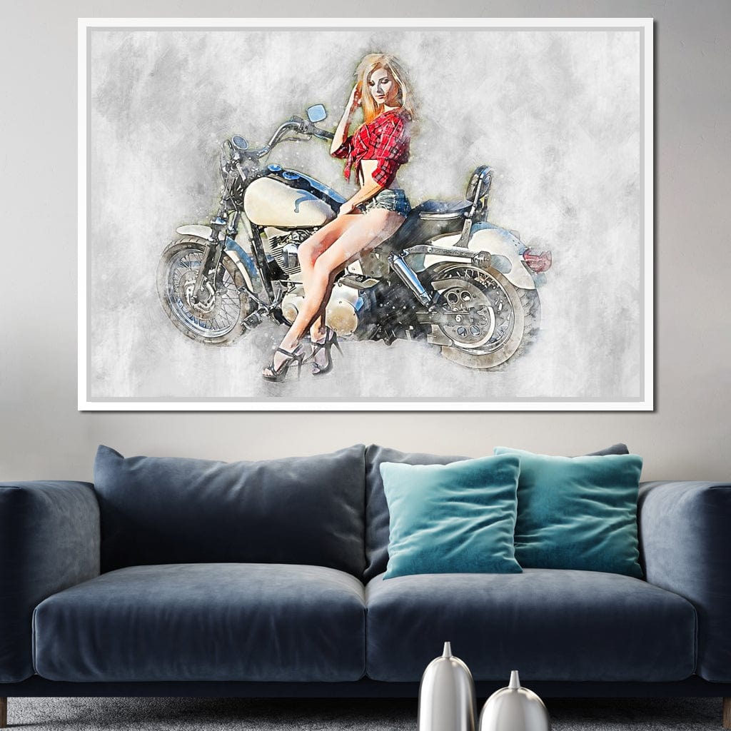 Girl Motorcycle - Mateo Canvas Wall Art