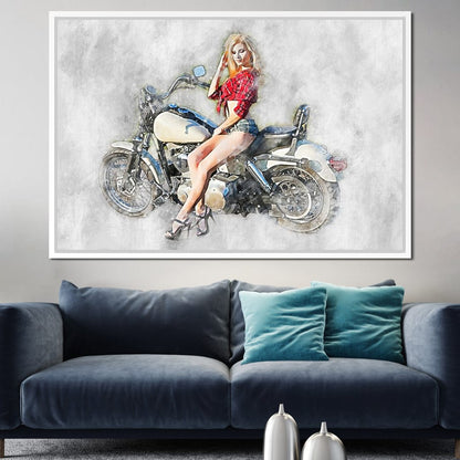 Girl Motorcycle - Mateo Canvas Wall Art