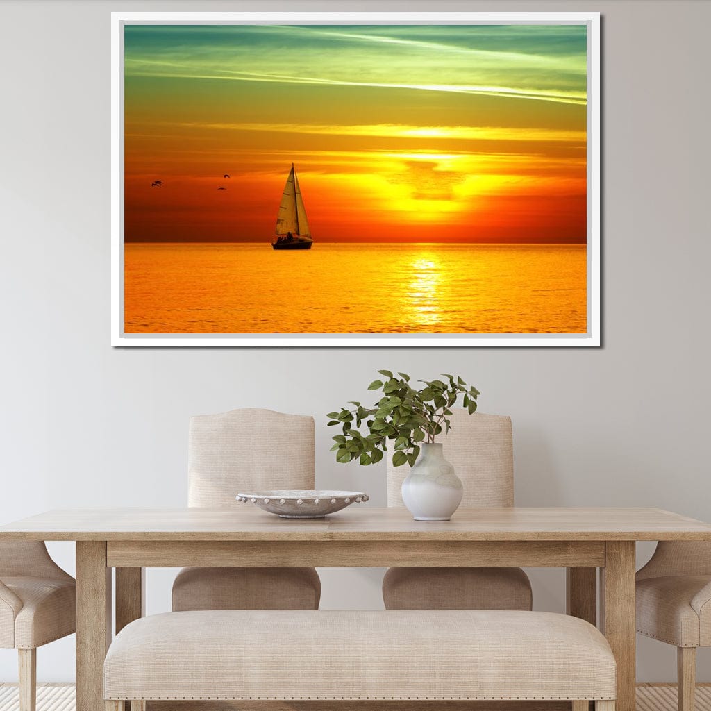 Sailing Boat Sunset Canvas Wall Art