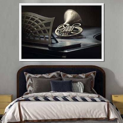 French Horn on the Grand Piano Canvas Wall Art