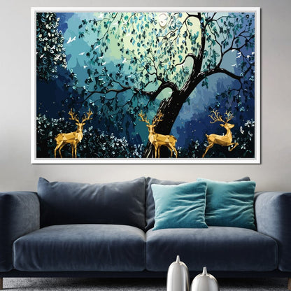 Golden Deers Canvas Wall Art