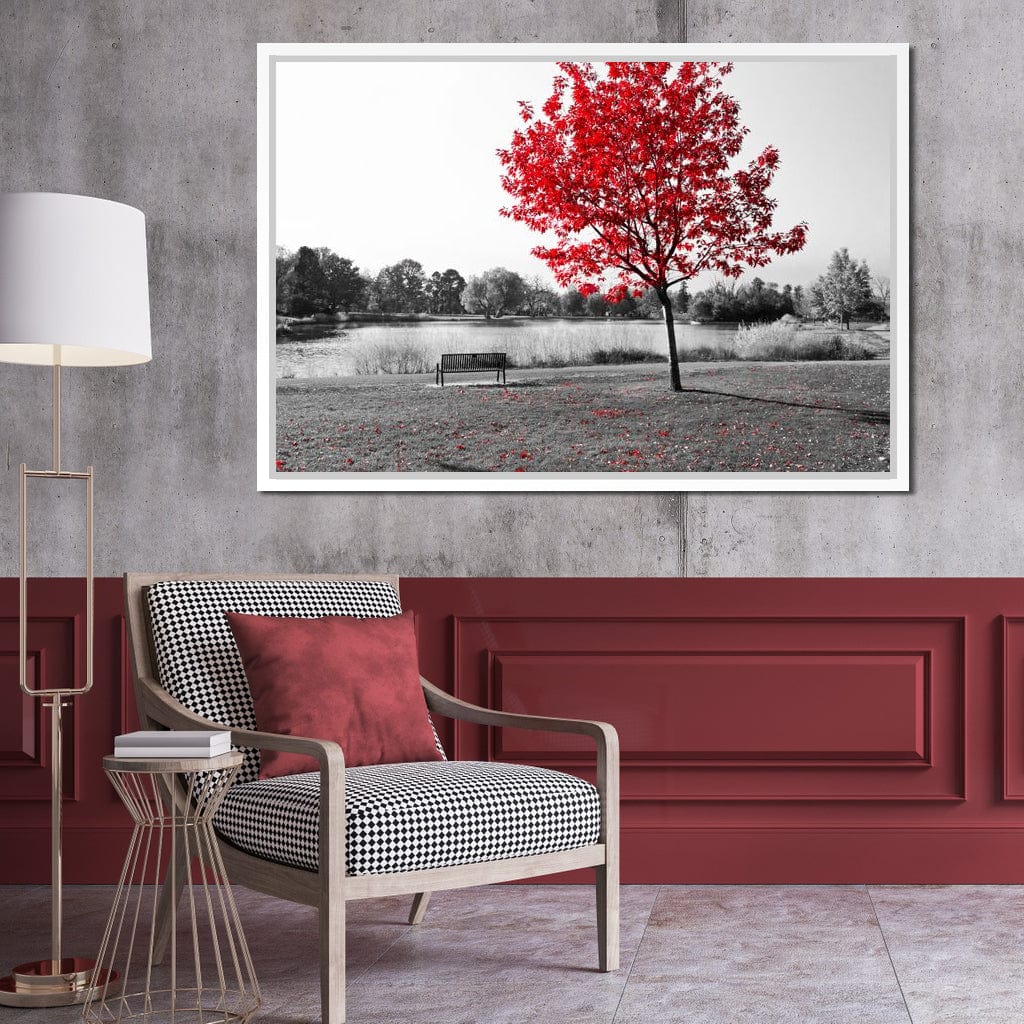 Calm View By The Red Tree Canvas Wall Art
