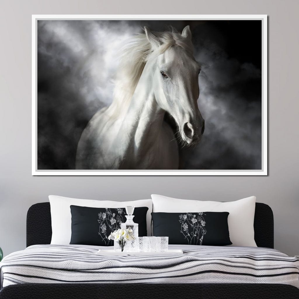 White Stallion Canvas Wall Art