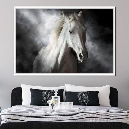 White Stallion Canvas Wall Art