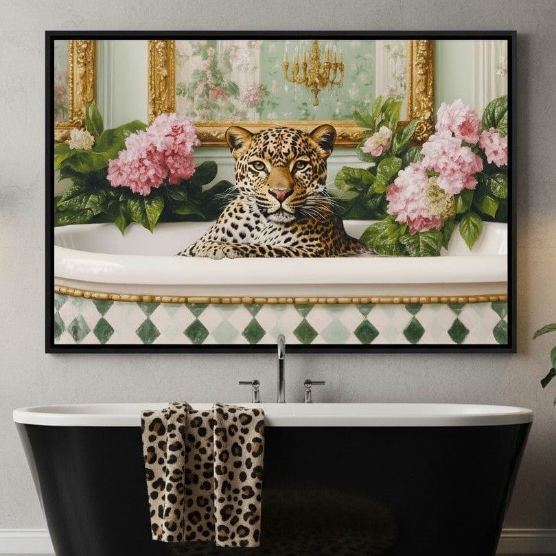 Leopard Luxe Floral Bathing Canvas Wall Art