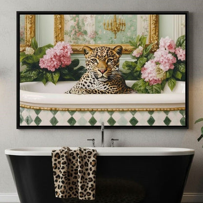 Leopard Luxe Floral Bathing Canvas Wall Art