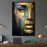 Radiant Gold Drip Face Painting Canvas Wall Art