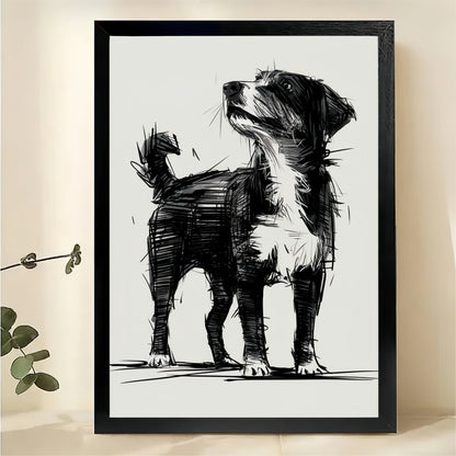 Confident Dog Looking Up Wall Art - Black and White Sketch Canvas Print