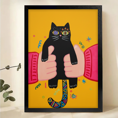Black Cat with Kaleidoscope Eyes Art Print - Quirky Wall Decor Canvas Wall Art