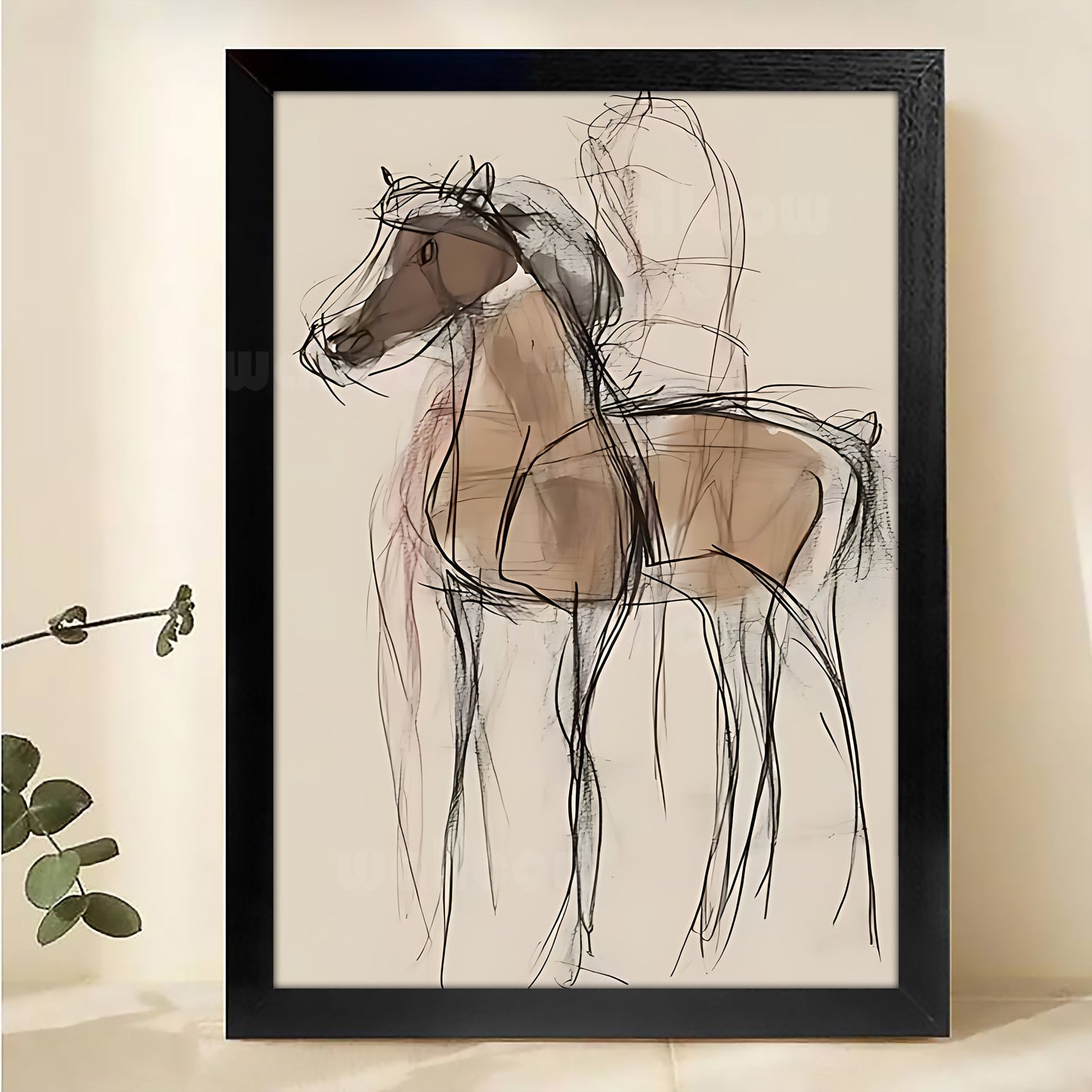 The Minimalist Sketch Horse – Modern Line Art Wall Art on Natural Wood Canvas