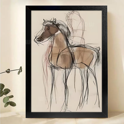 The Minimalist Sketch Horse – Modern Line Art Wall Art on Natural Wood Canvas