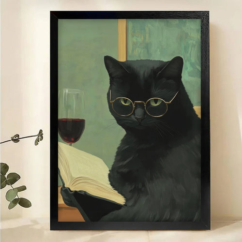 Sophisticated Cat with Wine Wall Art - Funny Cat Canvas Print